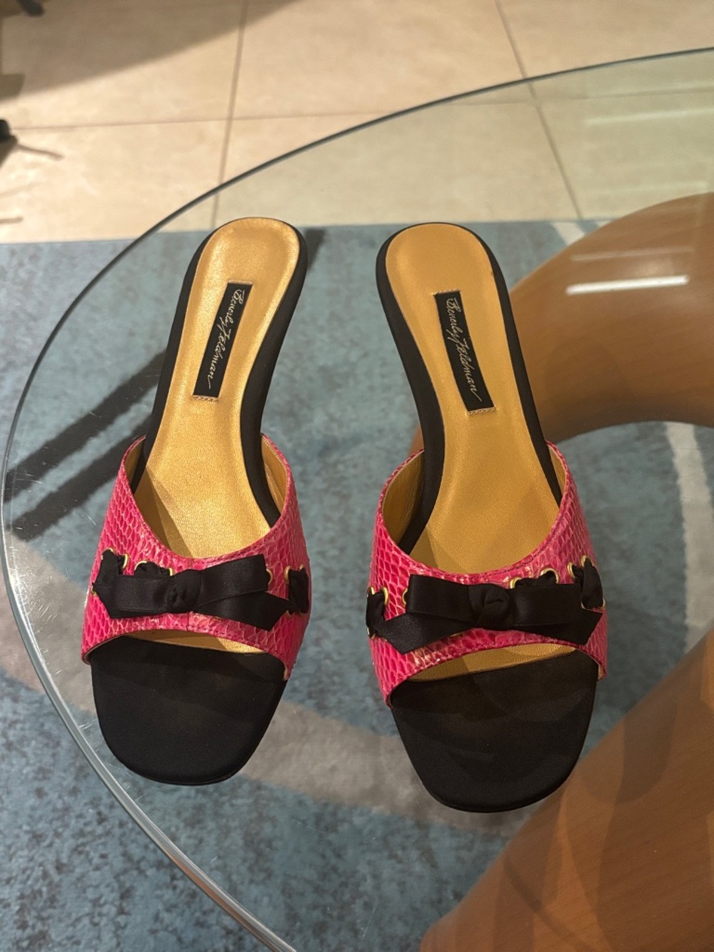 Beverly Feldman Pink snakeskin high heel open toe
